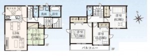 上尾市大字瓦葺、新築一戸建ての間取り画像です