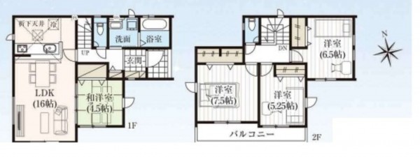上尾市大字瓦葺、新築一戸建ての間取り画像です
