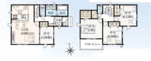 上尾市大字瓦葺、新築一戸建ての間取り画像です
