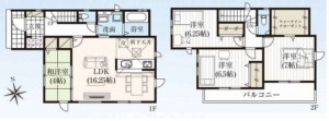 上尾市大字瓦葺、新築一戸建ての間取り画像です