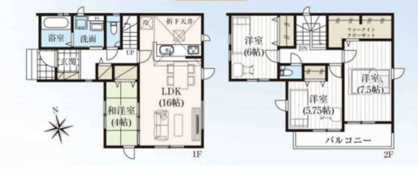 上尾市大字瓦葺、新築一戸建ての間取り画像です