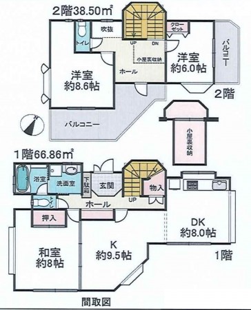 上尾市今泉、中古一戸建ての間取り画像です