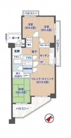 上尾市宮本町、マンションの間取り画像です