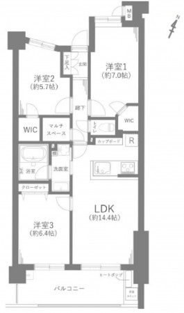 上尾市五番町、マンションの間取り画像です