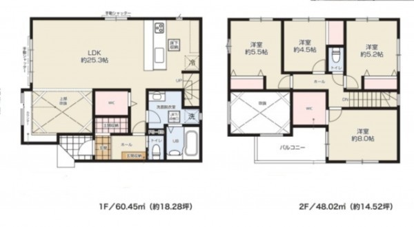 上尾市大字上、新築一戸建ての間取り画像です