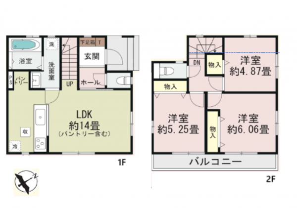上尾市柏座、新築一戸建ての間取り画像です