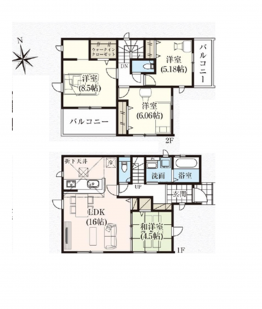 上尾市大字瓦葺、新築一戸建ての間取り画像です