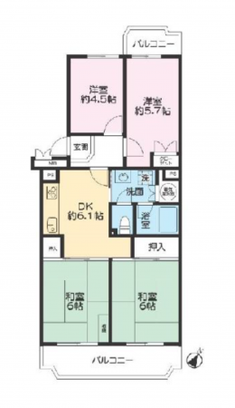 上尾市西宮下、マンションの間取り画像です