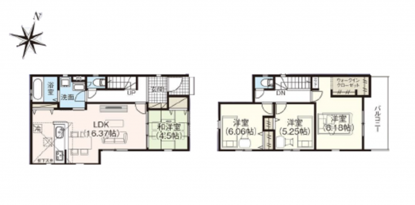 上尾市小泉、新築一戸建ての間取り画像です
