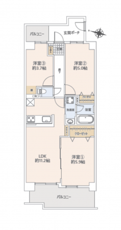 上尾市柏座、マンションの間取り画像です