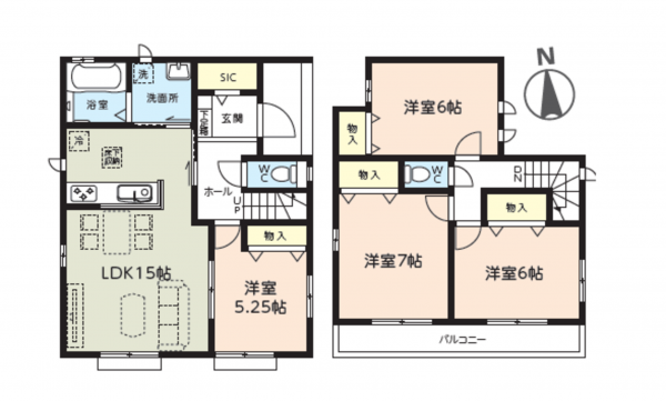 上尾市中分、新築一戸建ての間取り画像です