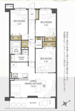 熊本市中央区保田窪、マンションの間取り画像です