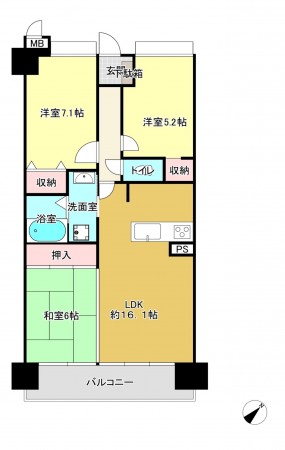 熊本市東区小峯、マンションの間取り画像です