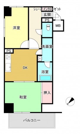 熊本市中央区九品寺、マンションの間取り画像です