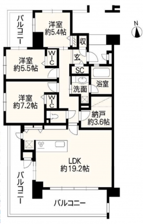 熊本市中央区南千反畑町、マンションの間取り画像です