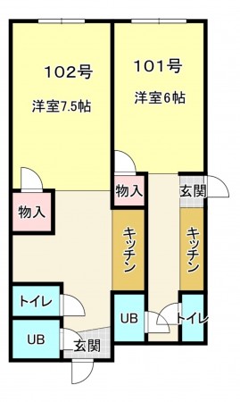 熊本市中央区渡鹿、収益物件/アパートの間取り画像です