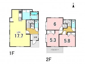 熊本市南区川尻、中古一戸建ての間取り画像です