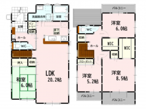 熊本市南区薄場町、新築一戸建ての間取り画像です