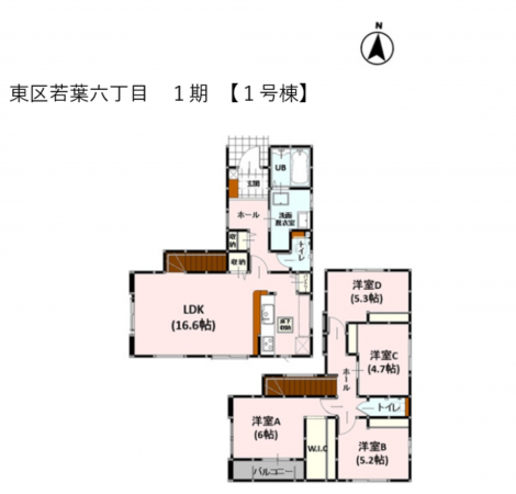 熊本市東区若葉、新築一戸建ての間取り画像です