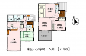 熊本市南区八分字町、新築一戸建ての間取り画像です