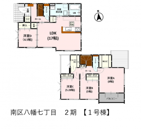 熊本市南区八幡、新築一戸建ての間取り画像です