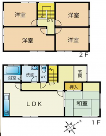 熊本市東区沼山津、中古一戸建ての間取り画像です