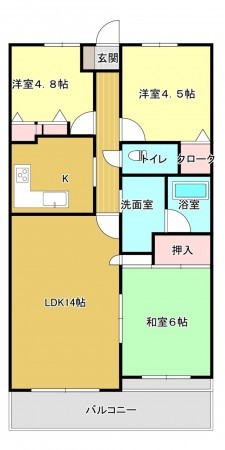 熊本市中央区水前寺、マンションの間取り画像です