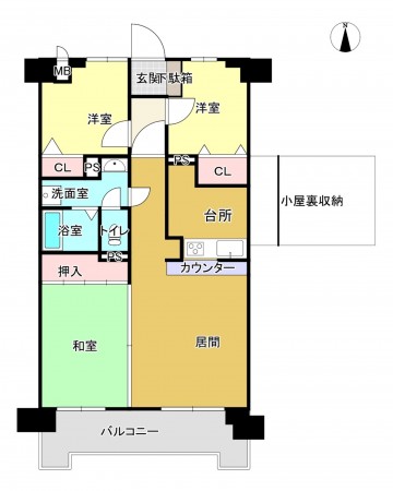 熊本市中央区坪井、マンションの間取り画像です