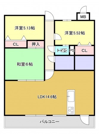 熊本市中央区本山町、マンションの間取り画像です