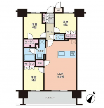 熊本市東区長嶺南、マンションの間取り画像です