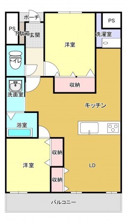 熊本市中央区新大江、マンションの間取り画像です