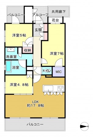 熊本市中央区南千反畑町、マンションの間取り画像です