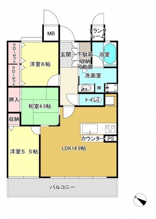 熊本市中央区帯山、マンションの間取り画像です