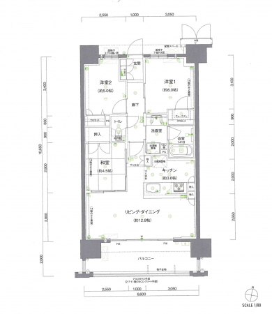 熊本市中央区南熊本、マンションの間取り画像です