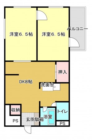 熊本市中央区練兵町、マンションの間取り画像です