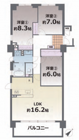熊本市中央区新屋敷、マンションの間取り画像です
