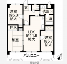 熊本市東区健軍、マンションの間取り画像です