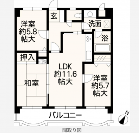 熊本市東区健軍、マンションの間取り画像です