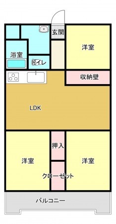 熊本市中央区萩原町、マンションの間取り画像です