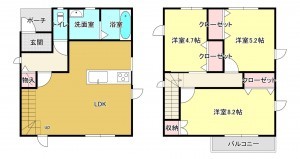 熊本市東区長嶺東、中古一戸建ての間取り画像です