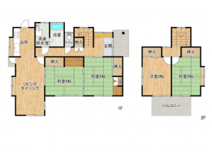 熊本市東区沼山津、中古一戸建ての間取り画像です