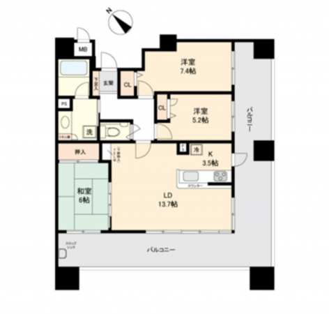 熊本市中央区水前寺、マンションの間取り画像です