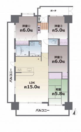 熊本市中央区八王寺町、マンションの間取り画像です