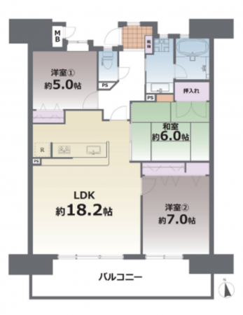 熊本市中央区本山、マンションの間取り画像です