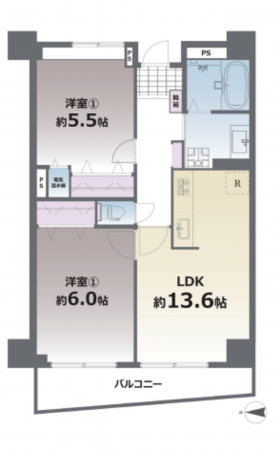 熊本市中央区船場町下、マンションの間取り画像です