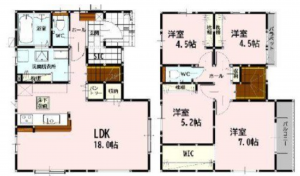 熊本市東区花立、新築一戸建ての間取り画像です