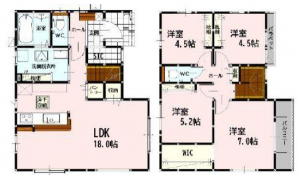 熊本市東区花立、新築一戸建ての間取り画像です