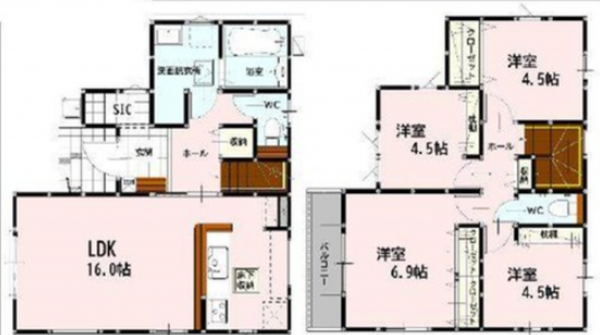 熊本市東区花立、新築一戸建ての間取り画像です