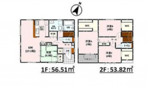 熊本市東区保田窪、新築一戸建ての間取り画像です