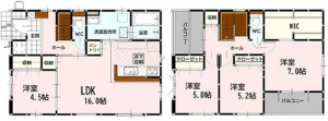 熊本市東区花立、新築一戸建ての間取り画像です